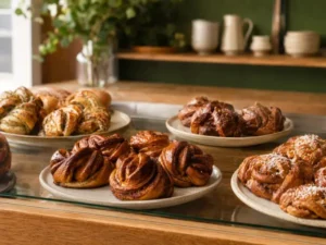 Nybakade kanelbullar och kardemummabullar